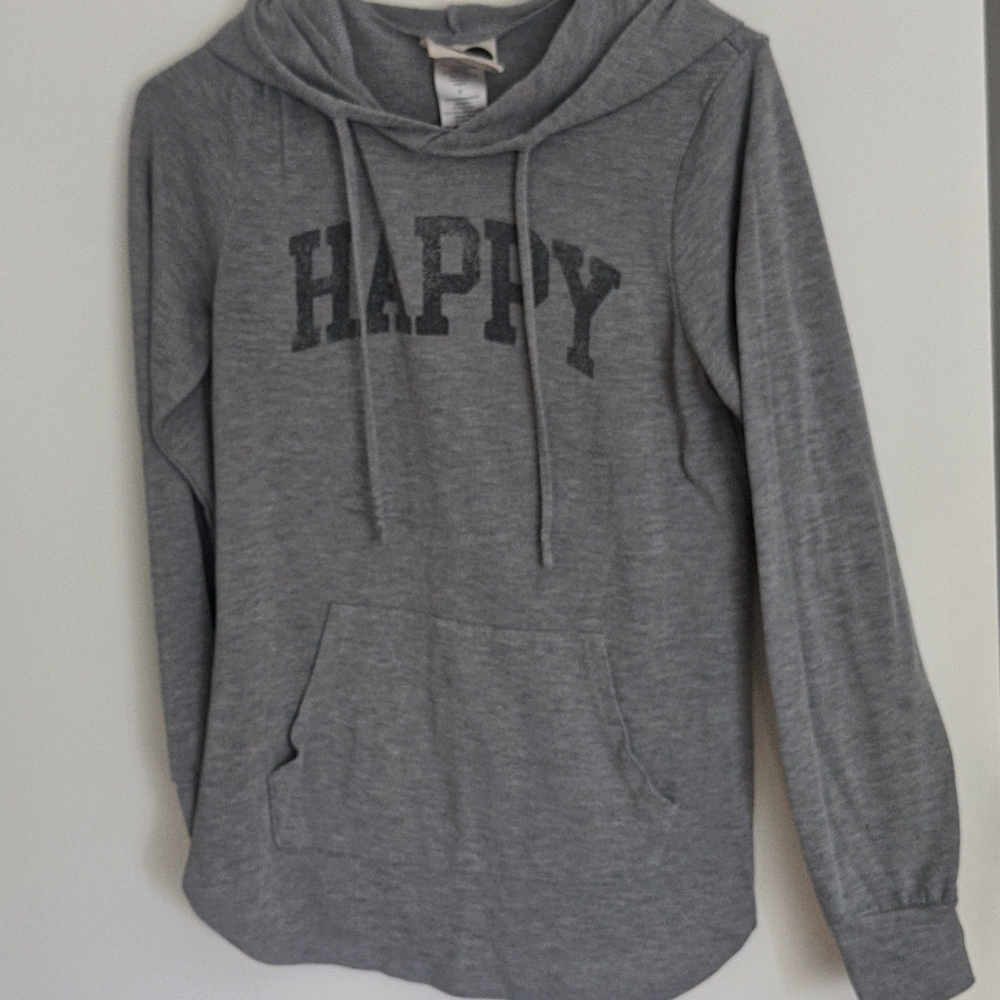 Women's Grey super lightweight hoodie HAPPY